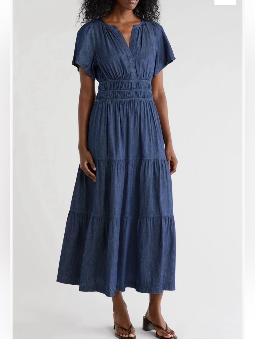 Tommy Hilfiger Indigo Blue Tiered Maxi Dress with Smocked Waist